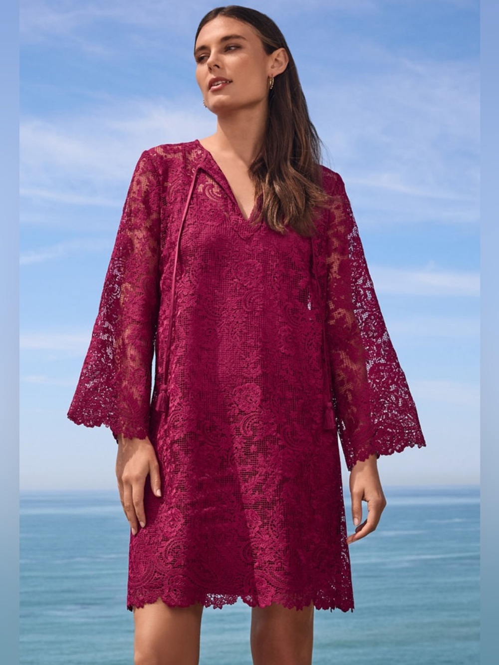 JOHNNY WAS Harper Boho Lace Mini Dress Size S Smokey Rose